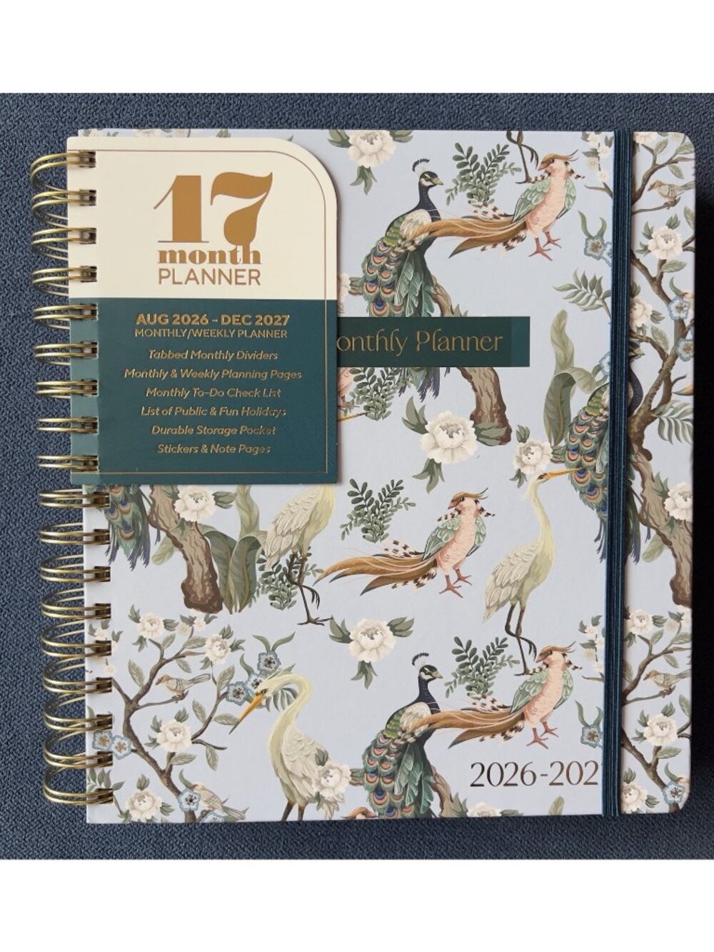 Planner 17 Month 2026-27 PEACOCK EGRET BIRD Month Day Week Organizer Plan 9"x 8"